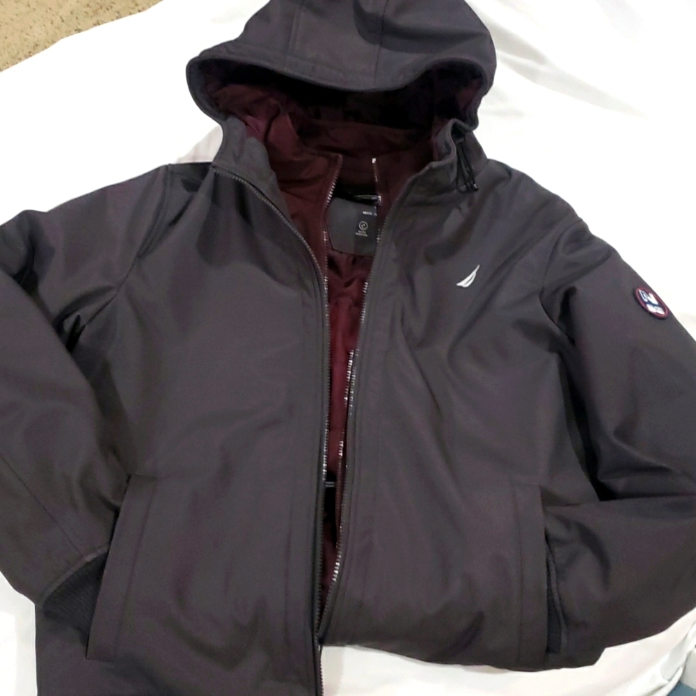 Nautica Men's Sherpa Lined Windbreaker Softshell Jacket with Hood LARGE